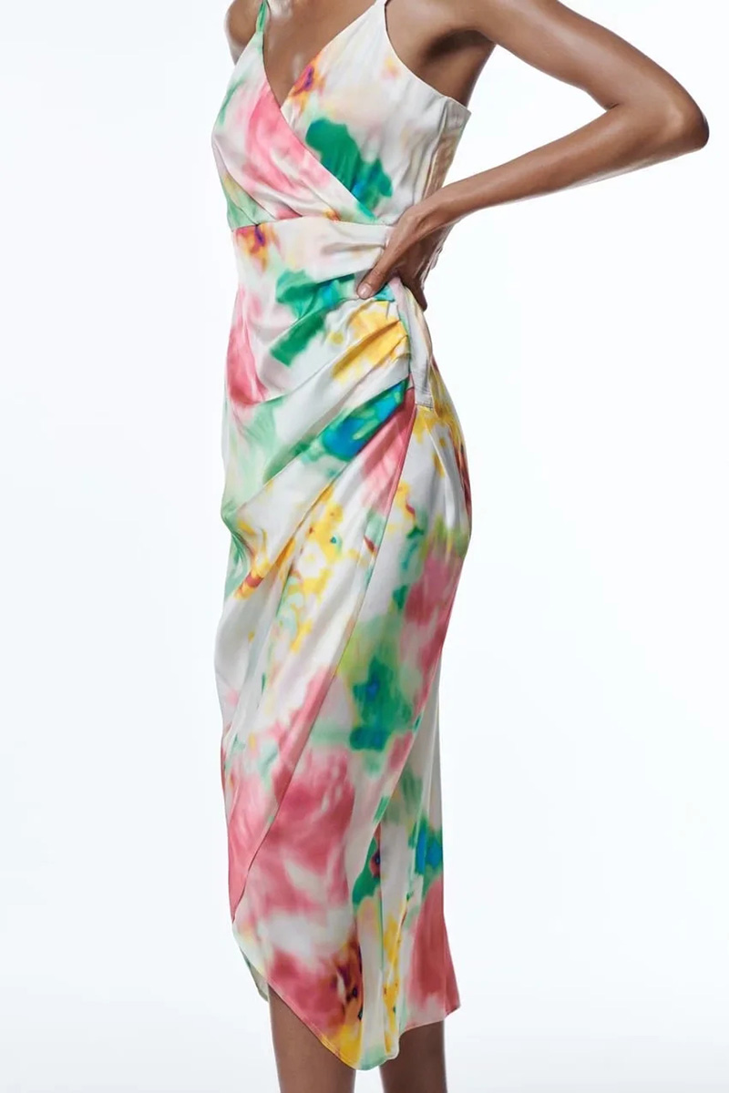 Fashion Printing Silk Satin Print Dress,Long Dress