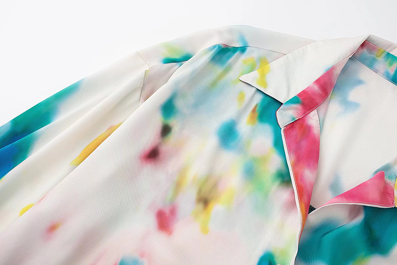 Fashion Printing Tie-dye Print Button-up Shirt,Blouses