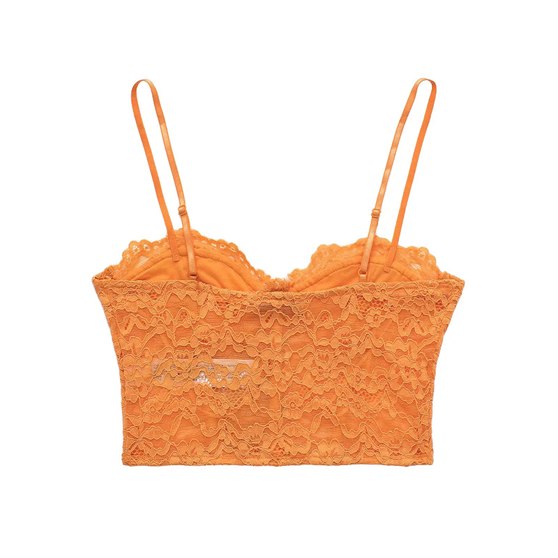 Fashion Orange Lace Cropped Vest,Tank Tops & Camis