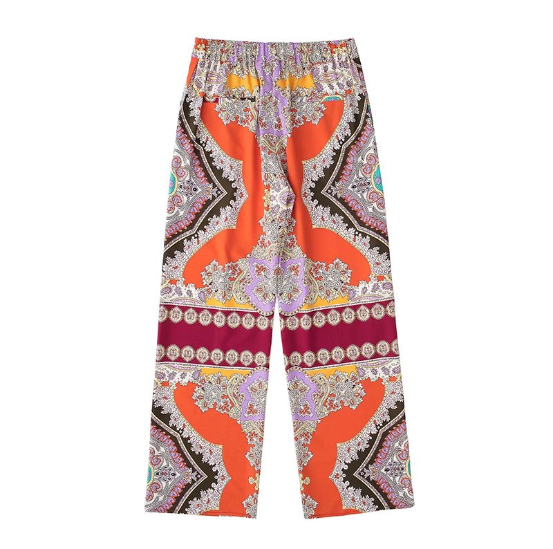 Fashion Orange Geometric Print Trousers,Pants