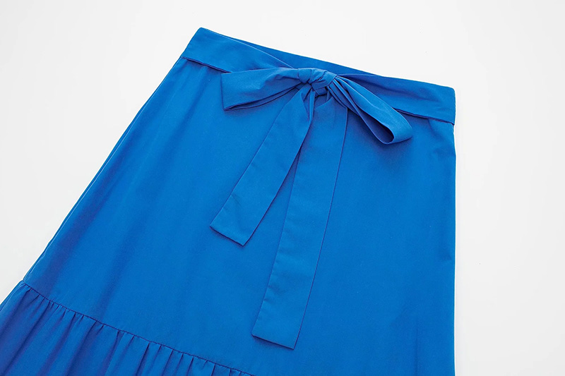 Fashion Blue Cotton Lace-up Skirt,Skirts