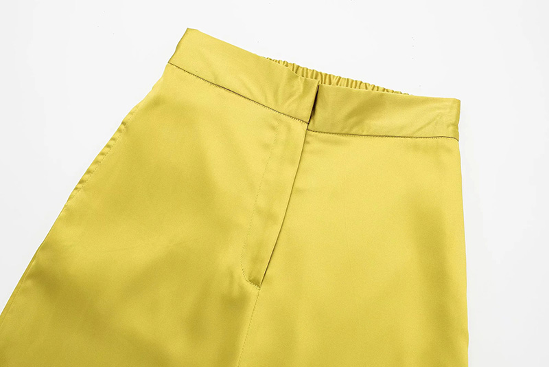 Fashion Yellow Silk-satin Straight-leg Trousers,Pants