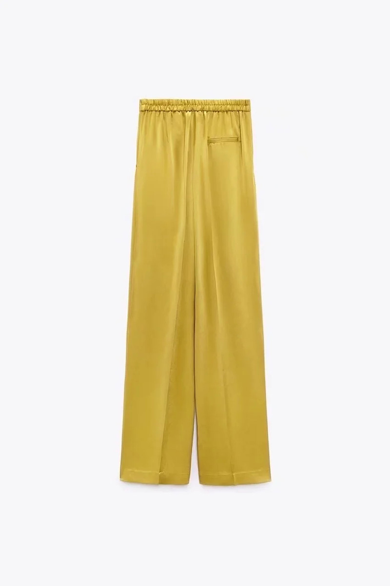 Fashion Yellow Silk-satin Straight-leg Trousers,Pants