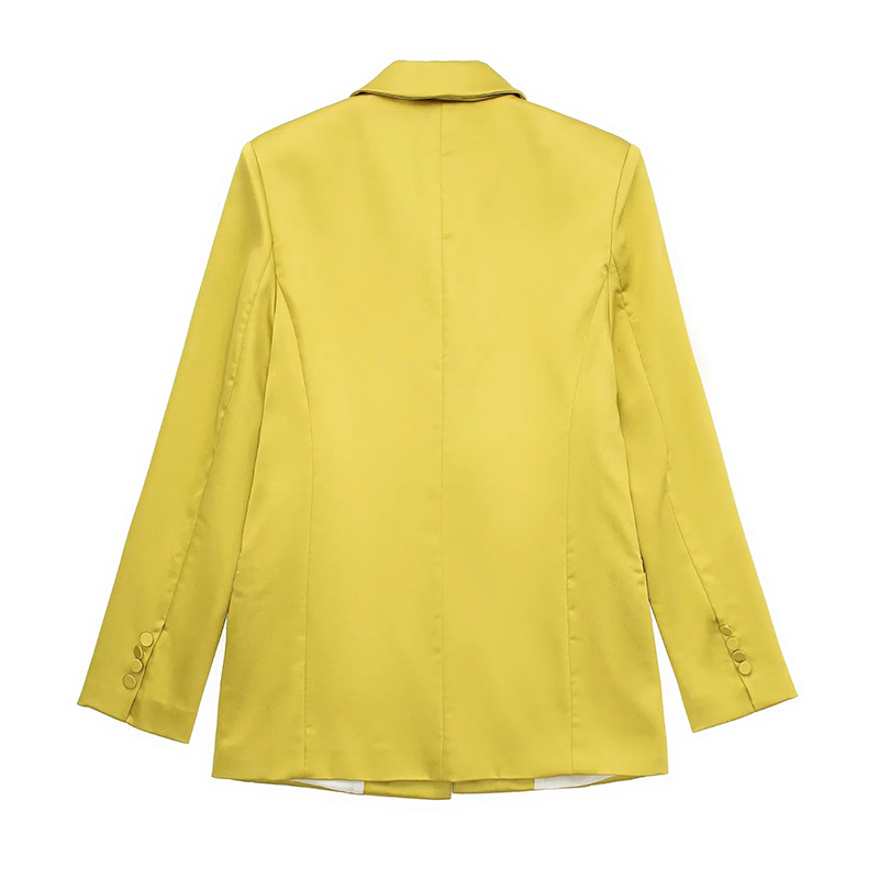 Fashion Yellow Silk Satin Lapel Knotted Blazer,Coat-Jacket