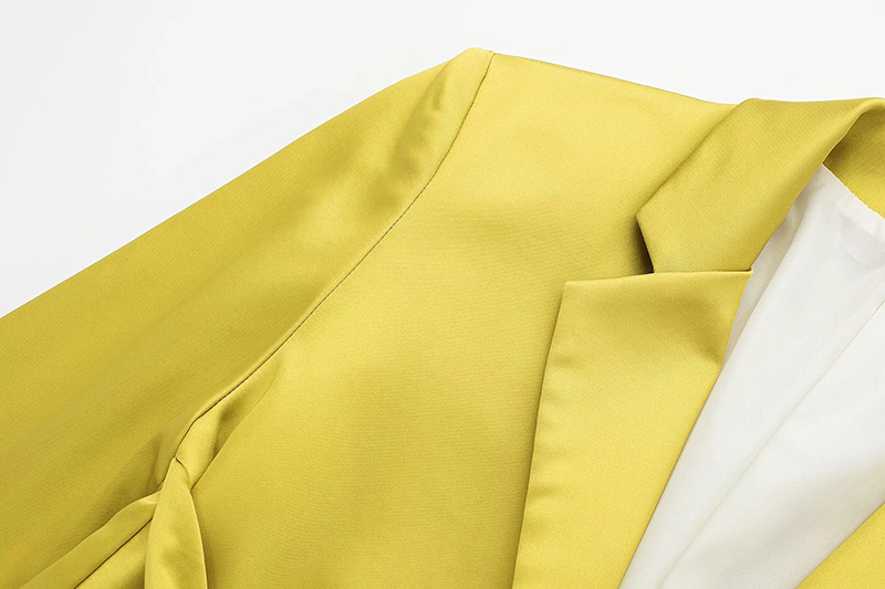 Fashion Yellow Silk Satin Lapel Knotted Blazer,Coat-Jacket