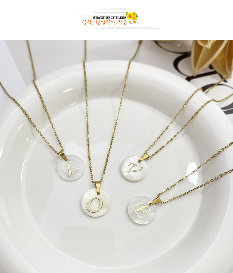 Fashion V Titanium Steel Round Shell 26 Letter Necklace,Necklaces