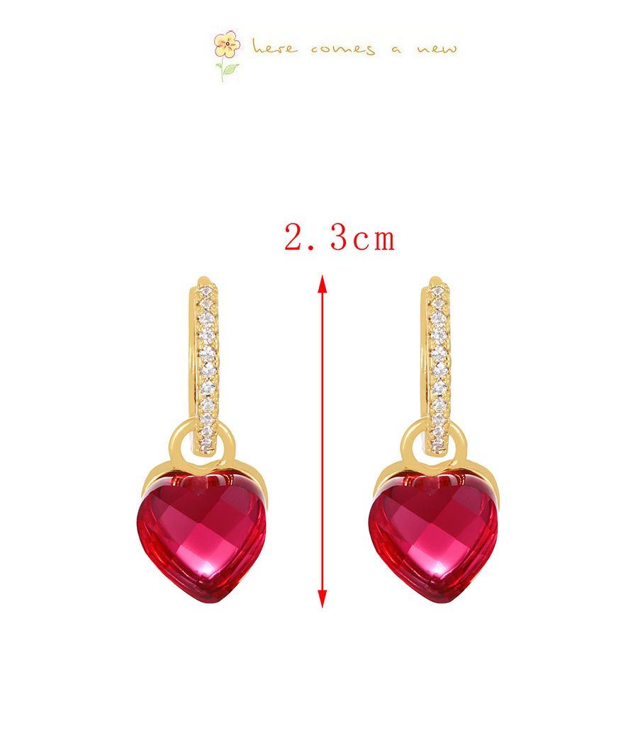 Fashion Red Bronze Heart Zirconia Earrings,Earrings
