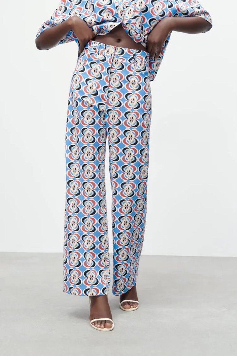 Fashion Color Geometric Print Trousers,Pants