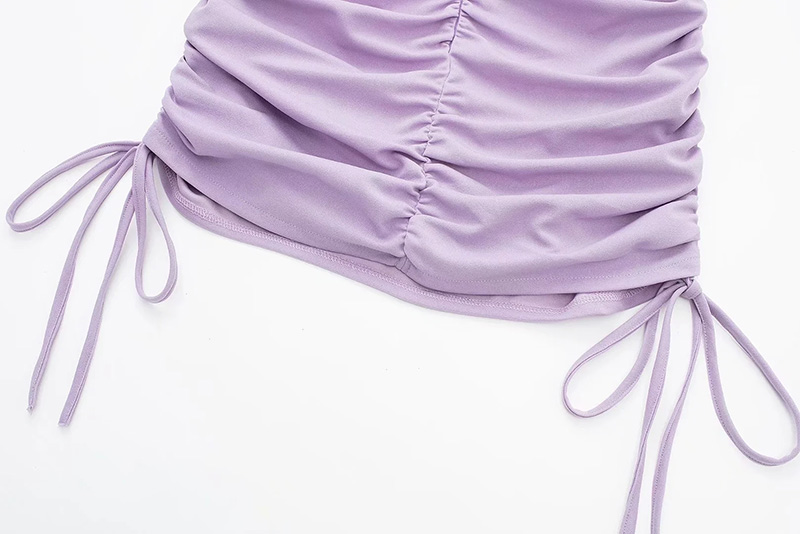 Fashion Purple Solid Pleated Drawstring Skirt,Skirts