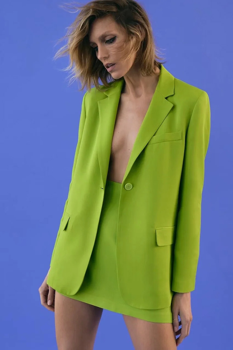 Fashion Green Solid Lapel Pocket Blazer,Coat-Jacket