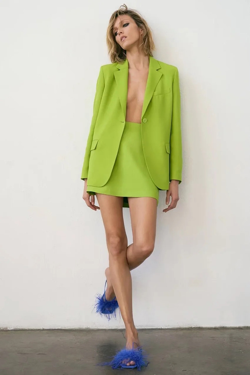 Fashion Green Solid Lapel Pocket Blazer,Coat-Jacket
