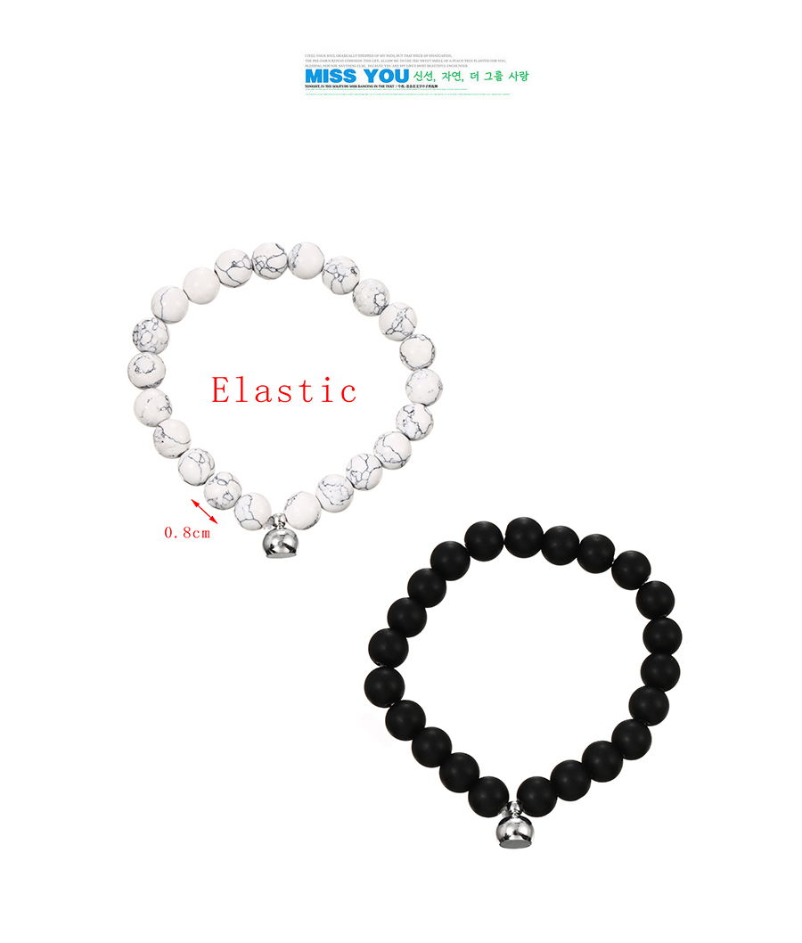 Fashion Black And White Natural Stone Beaded Titanium Steel Magnetic Bracelet,Bracelets