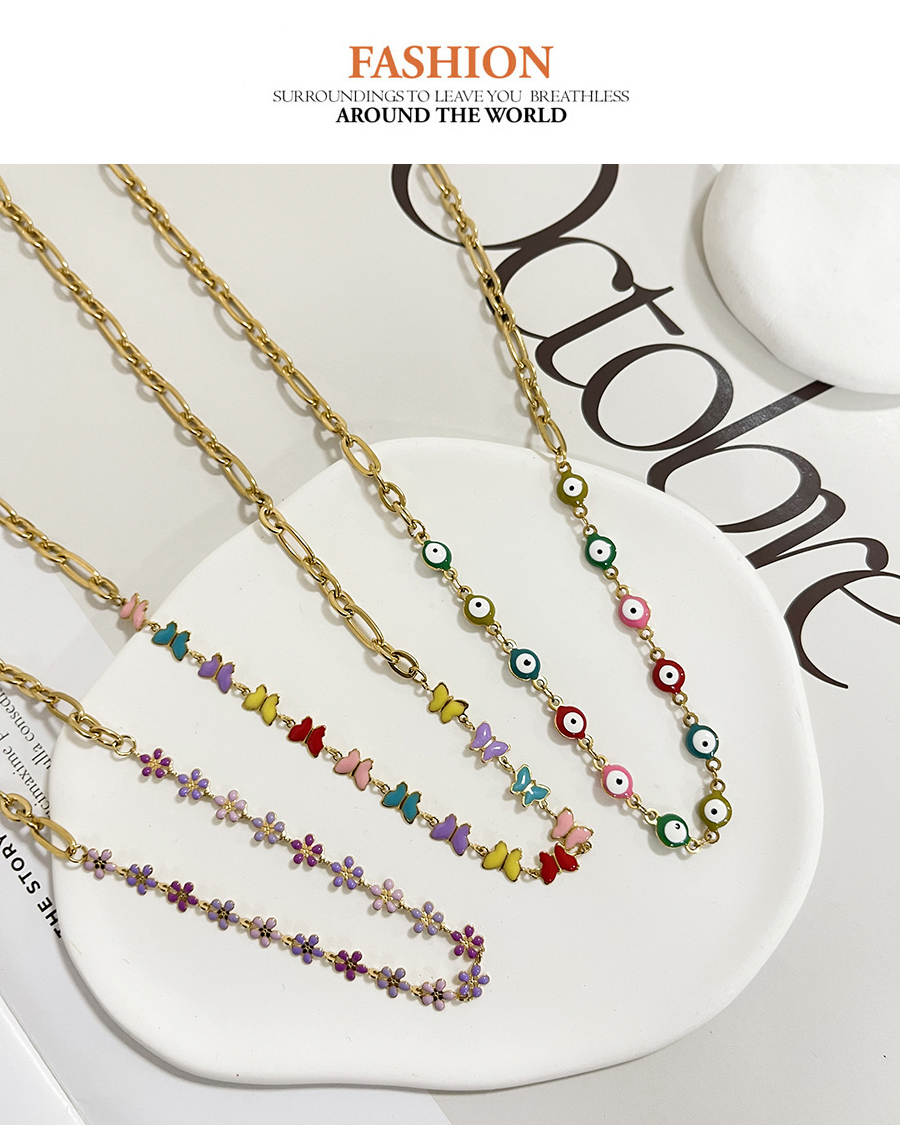 Fashion Color-3 Titanium Steel Drip Butterfly Chain Necklace,Necklaces