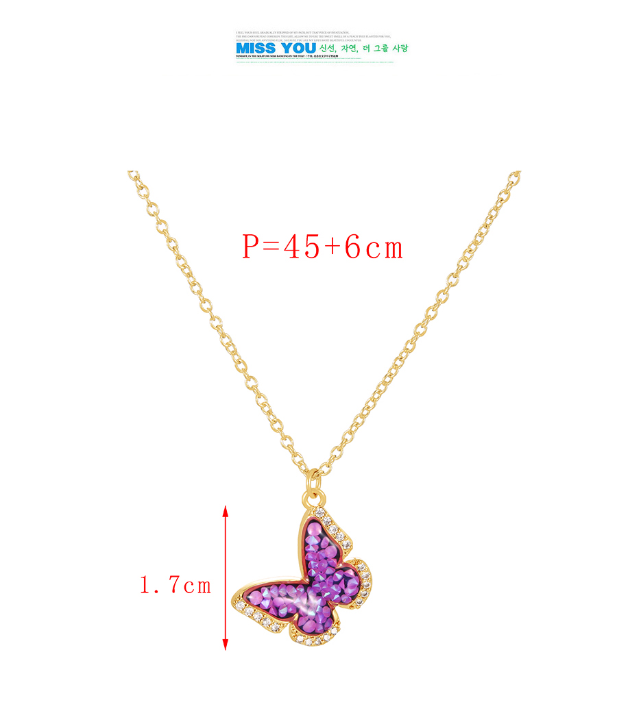 Fashion Purple Bronze Zirconium Oil Drop Butterfly Pendant Necklace,Necklaces
