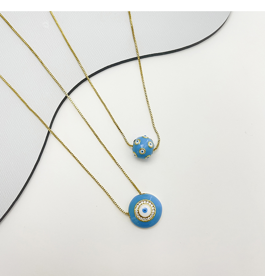 Fashion Blue Bronze Zirconium Oil Drop Eye Pendant Necklace,Necklaces