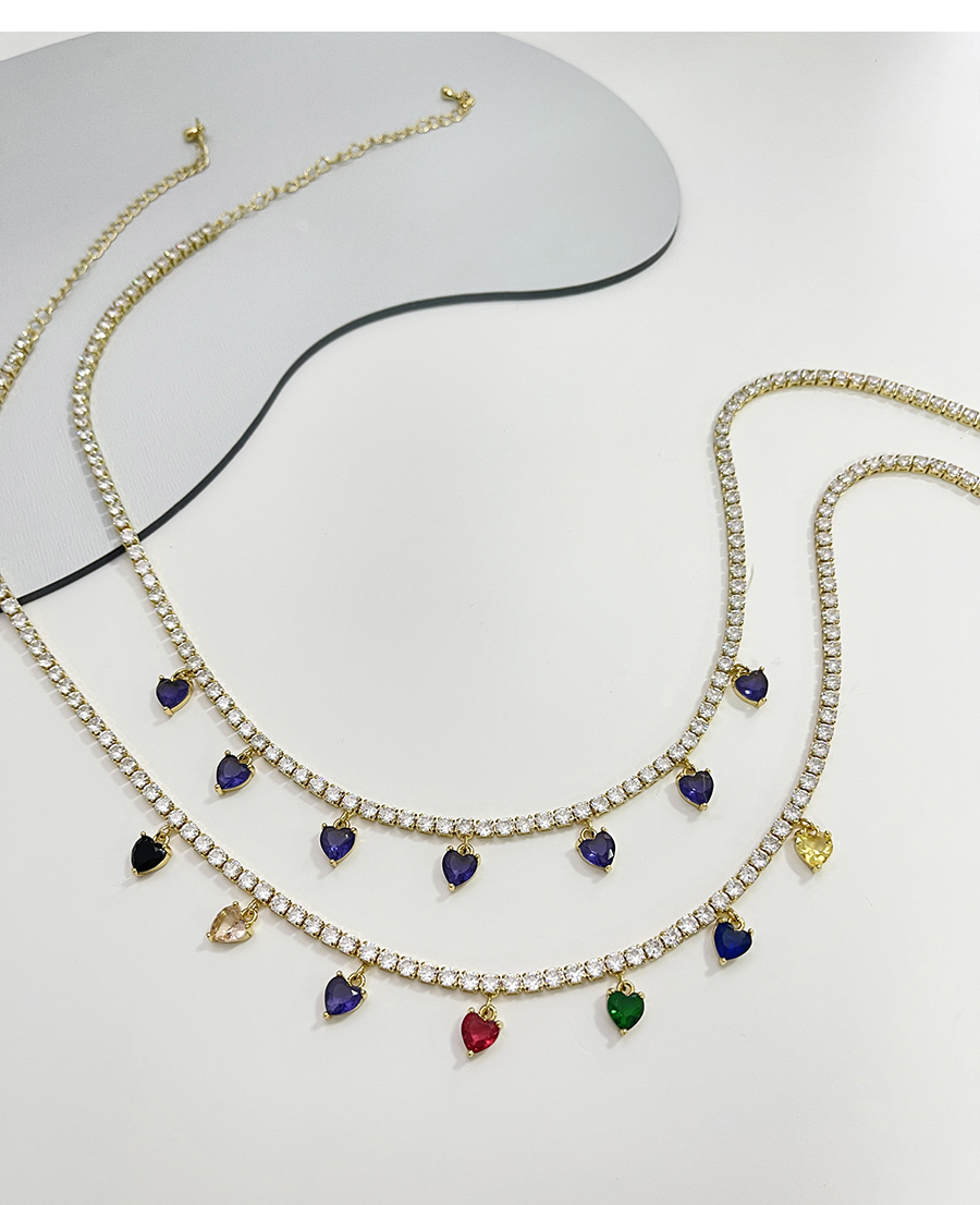 Fashion Purple Bronze Zircon Heart Pendant Necklace,Necklaces