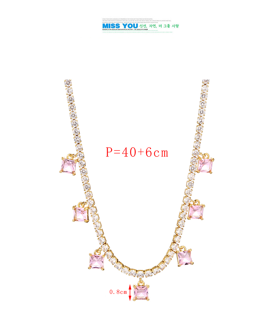 Fashion Pink Bronze Zircon Square Pendant Necklace,Necklaces