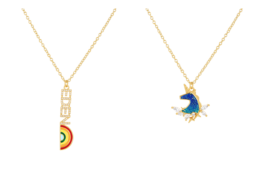 Fashion Gold-6 Bronze Zircon Drop Oil Alphabet Rainbow Pendant Necklace,Necklaces