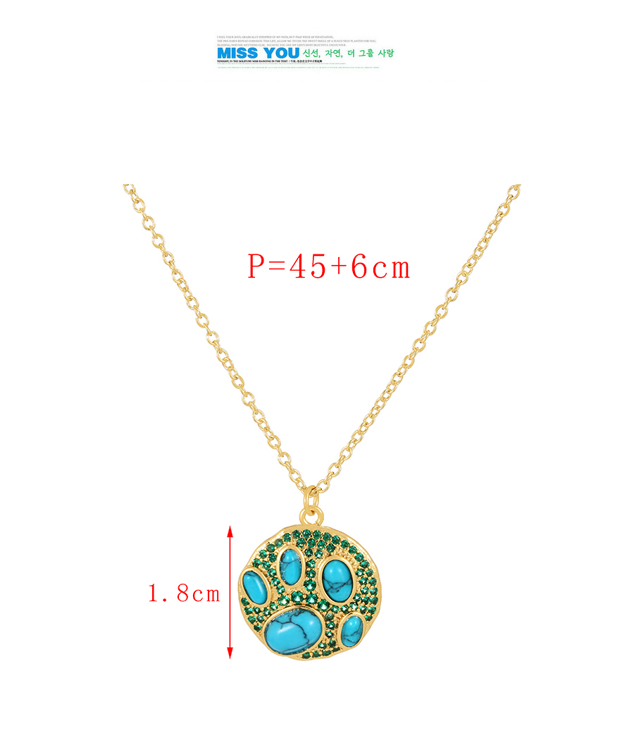 Fashion Gold Bronze Zircon Round Turquoise Pendant Necklace,Necklaces