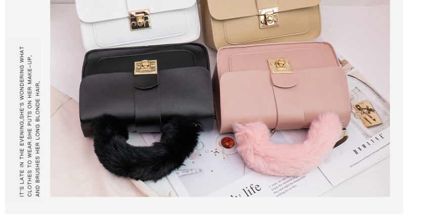 Fashion Pink Pu Lock Flap Plush Crossbody Bag,Shoulder bags