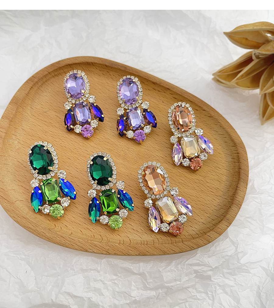 Fashion Purple Alloy Diamond Geometric Stud Earrings,Stud Earrings