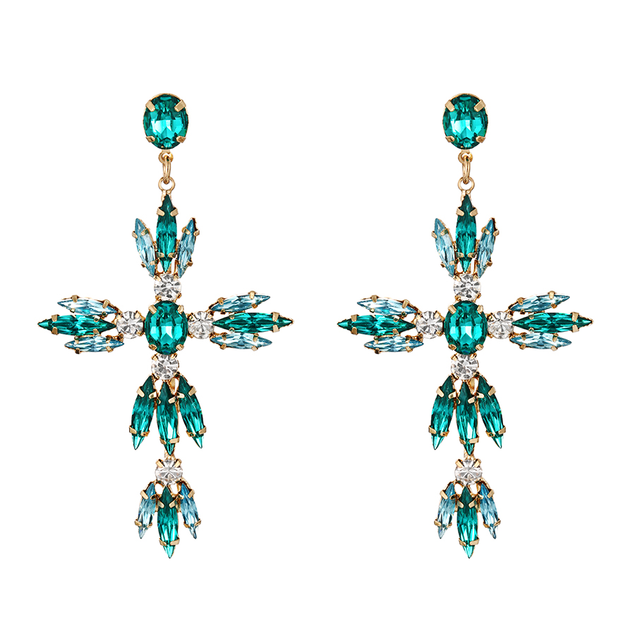 Fashion Lake Green Alloy Diamond Cross Stud Earrings,Stud Earrings