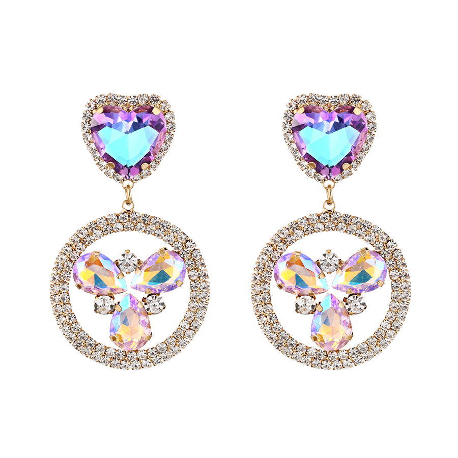 Fashion Purple Alloy Diamond Love Drop Stud Earrings,Stud Earrings