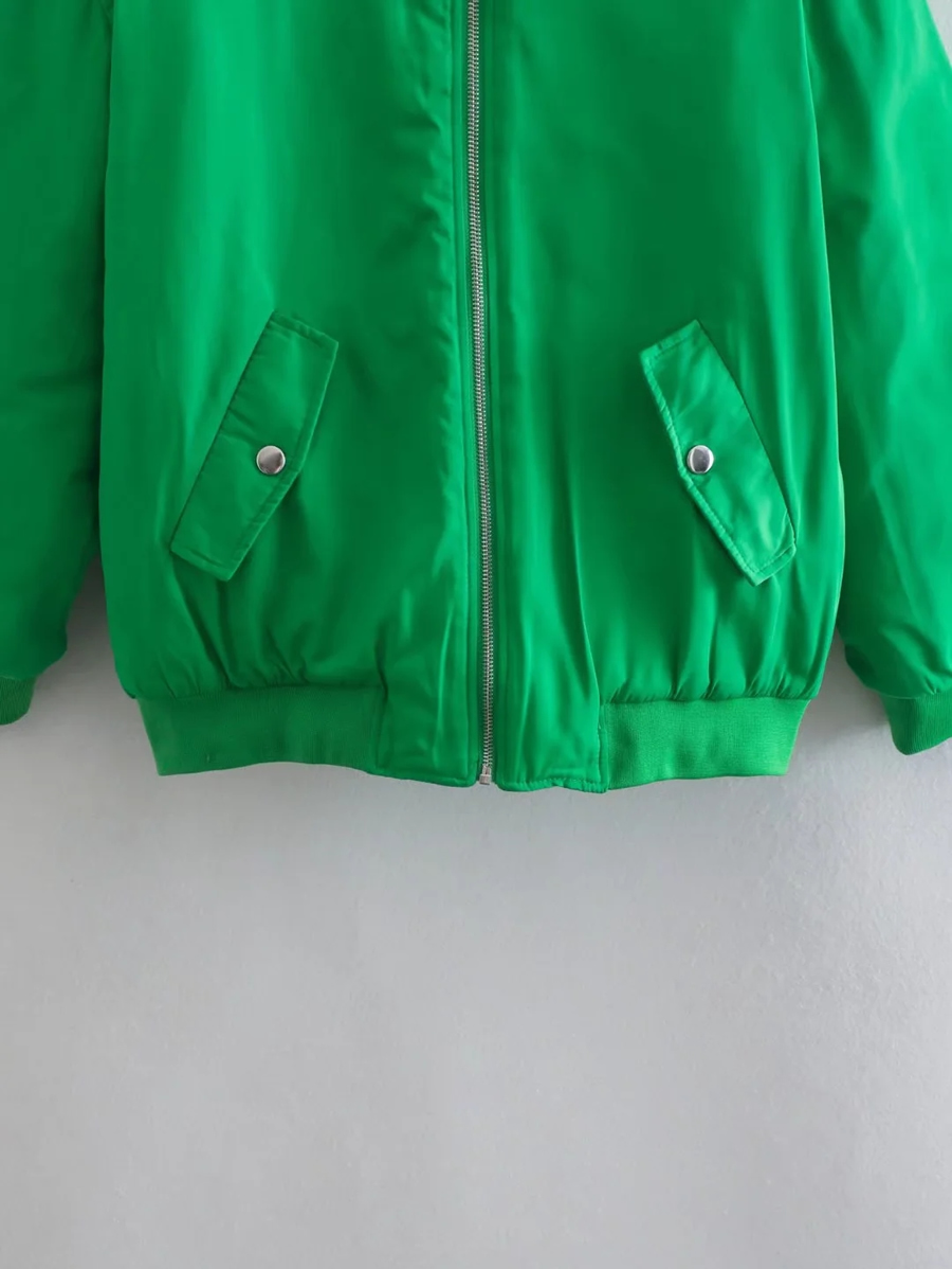 Fashion Green Woven Zip Stand Collar Jacket,Coat-Jacket