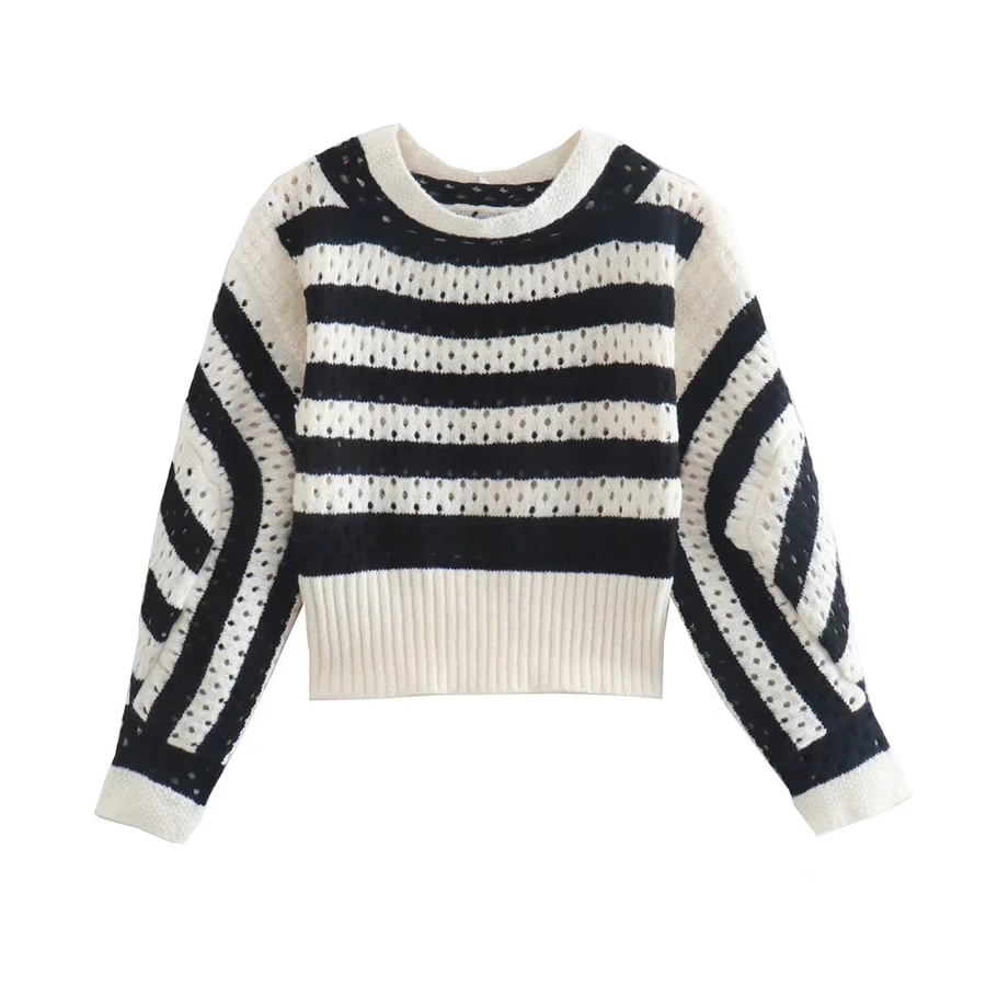 Fashion Black And White Black And White Cutout Knit Sweater,Sweater
