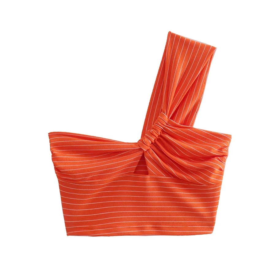 Fashion Orange Woven Striped One-shoulder Cutout Top,Tank Tops & Camis
