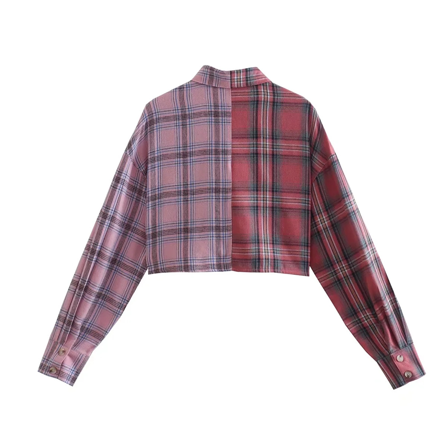 Fashion Color Geometric Check Contrast Breasted Cardigan,Coat-Jacket