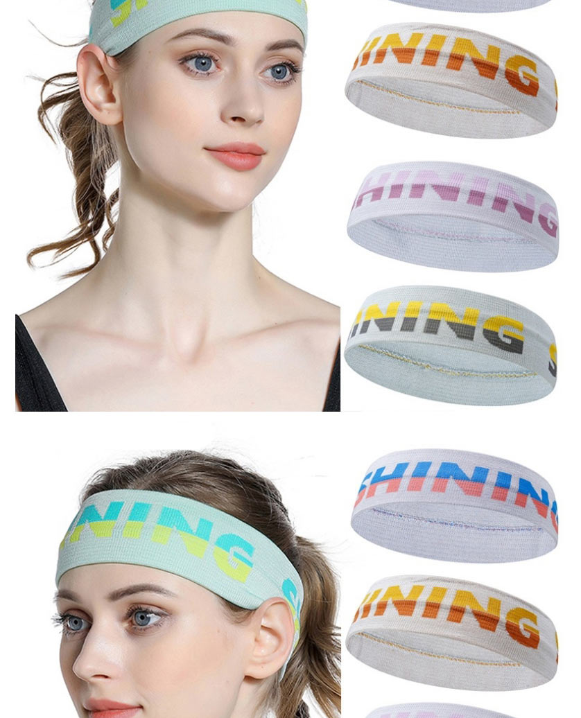 Fashion Lake Blue Colorblock Lettering Stretch Knit Wide Headband,Hair Ribbons