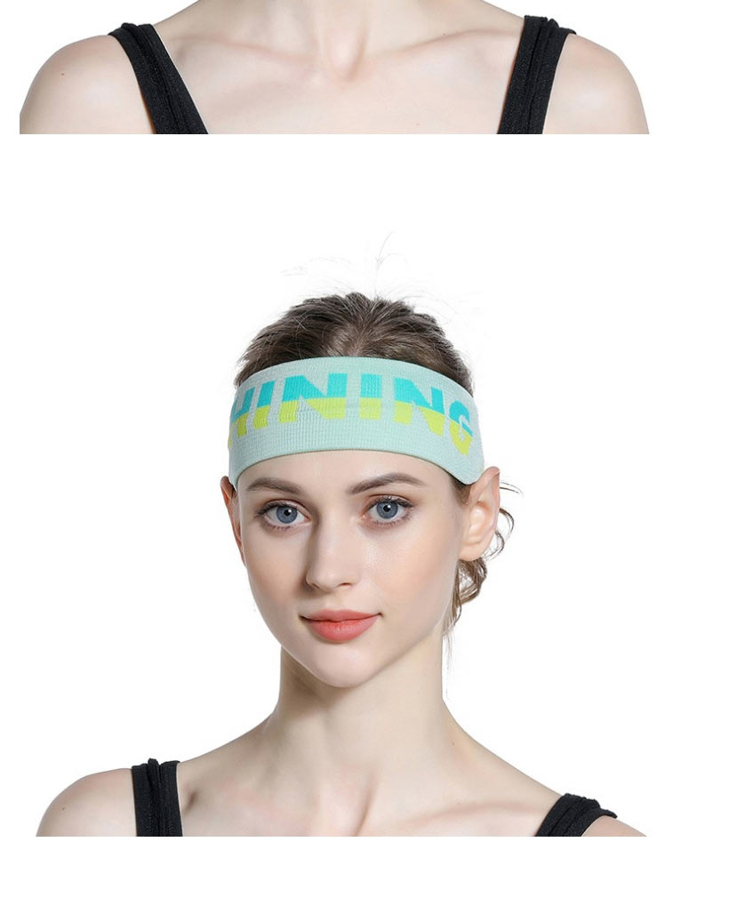 Fashion Lake Blue Colorblock Lettering Stretch Knit Wide Headband,Hair Ribbons