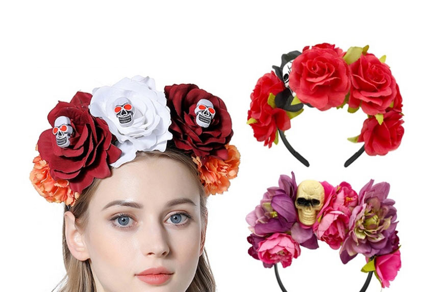 Fashion Orange Simulation Fabric Flower Skull Headband,Head Band