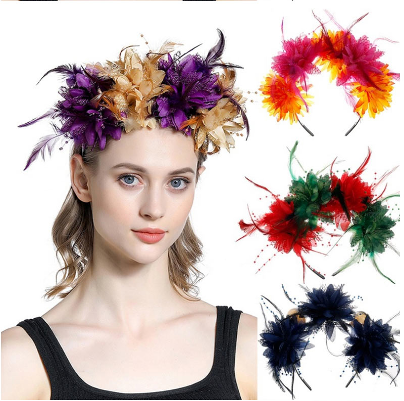 Fashion Blue Fabric Simulation Flower Feather Headband,Head Band