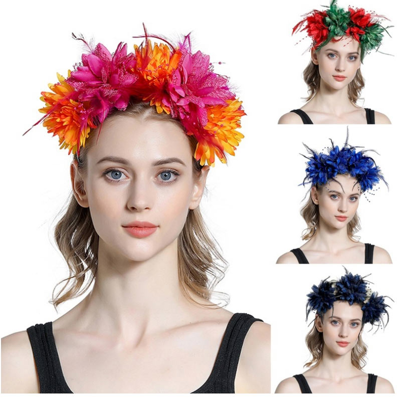Fashion Orange Fabric Simulation Flower Feather Headband,Head Band