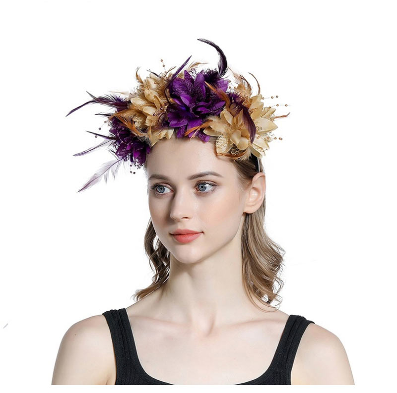 Fashion Purple Fabric Simulation Flower Feather Headband,Head Band
