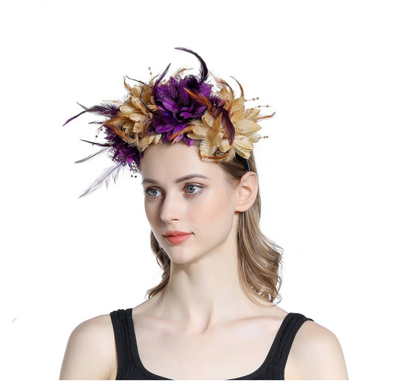 Fashion Purple Fabric Simulation Flower Feather Headband,Head Band