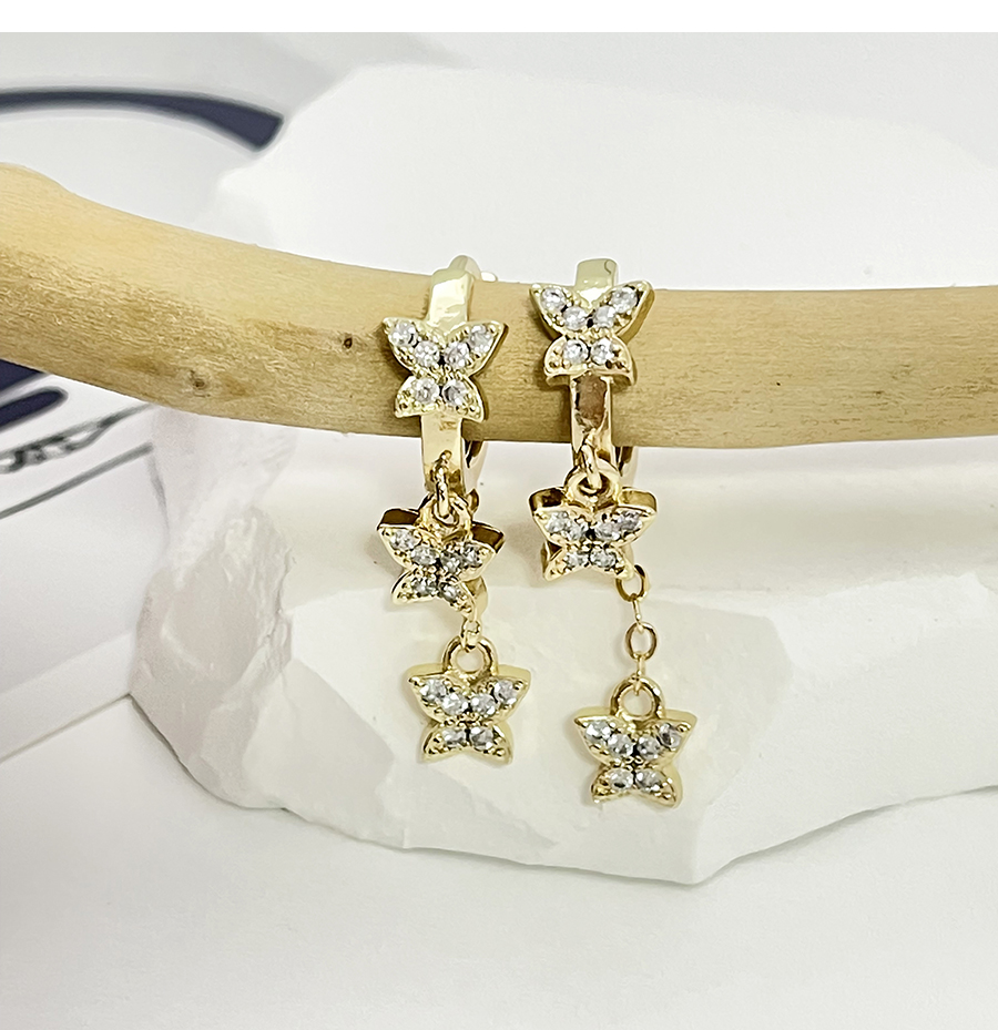 Fashion Gold Brass Set Zircon Cross Earrings,Earrings