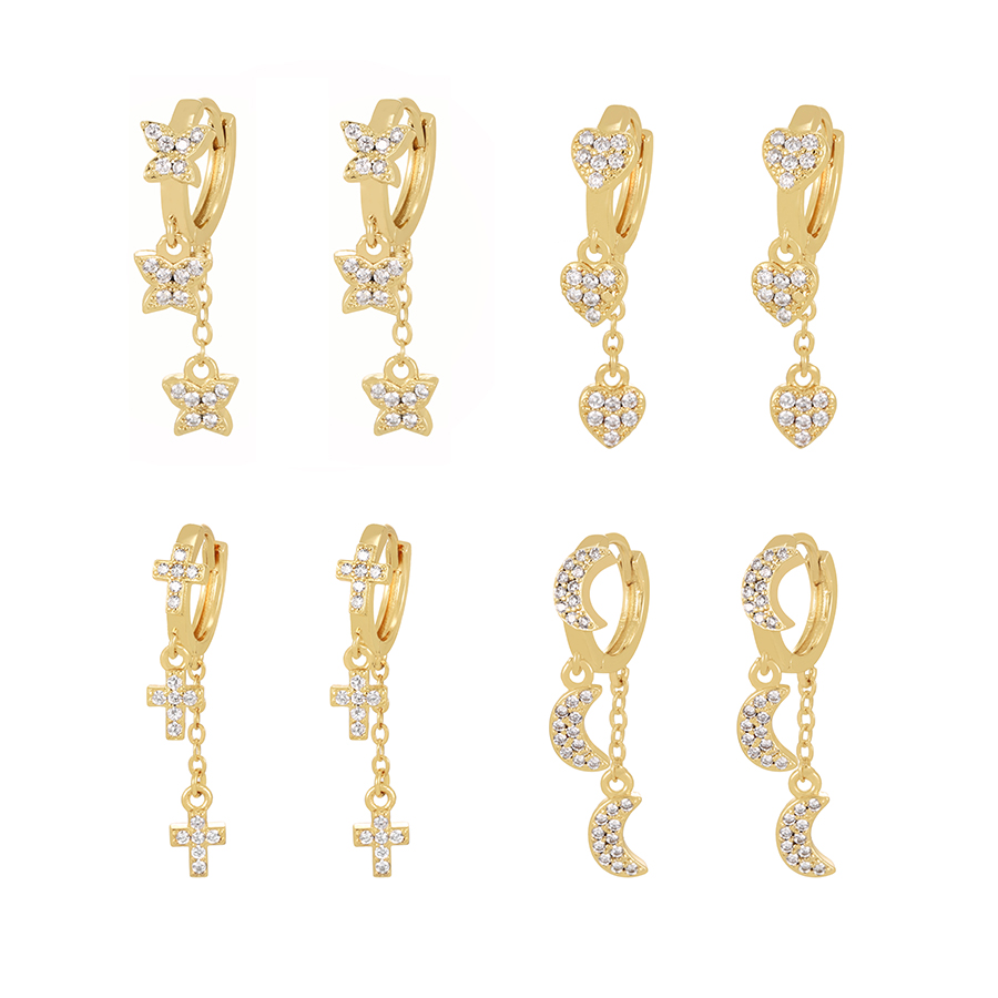 Fashion Gold-4 Copper Inlaid Zircon Crescent Earrings,Earrings