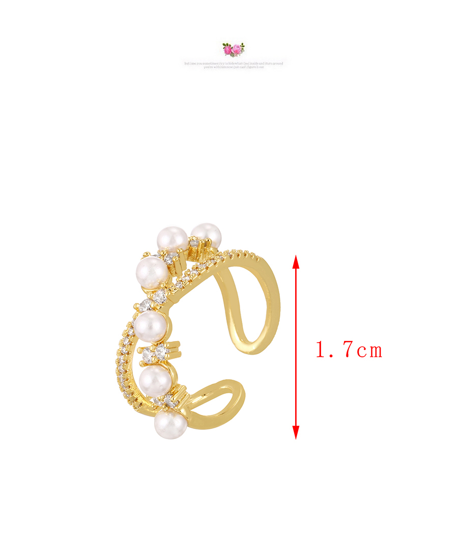 Fashion Gold-5 Bronze Zircon Pearl Flower Ring,Rings