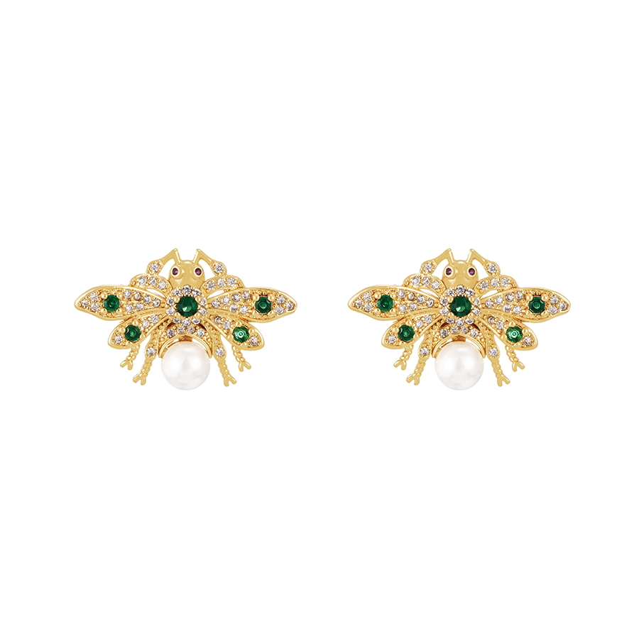 Fashion Color Bronze Zircon Butterfly Stud Earrings,Earrings