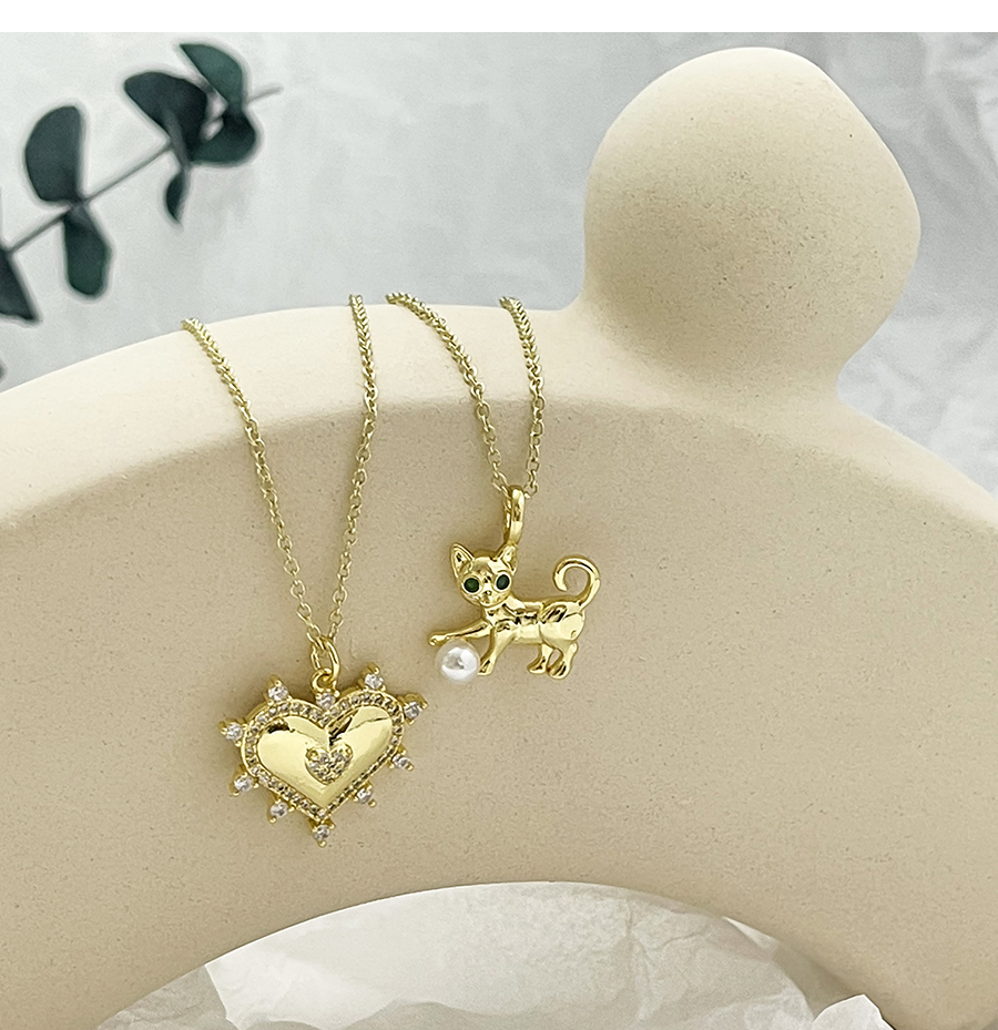 Fashion Gold-2 Bronze Zircon Heart Pendant Necklace,Necklaces