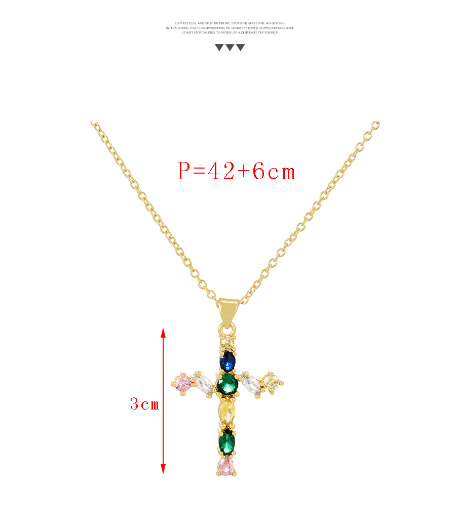Fashion Color-2 Bronze Zircon Round Cross Pendant Necklace,Necklaces