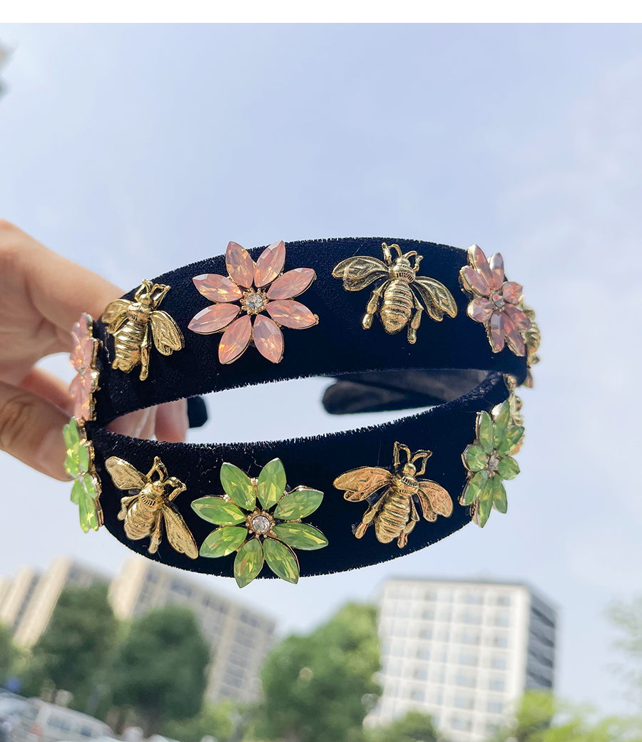 Fashion Black Fabric Alloy Diamond Flower Bee Headband (3cm),Head Band