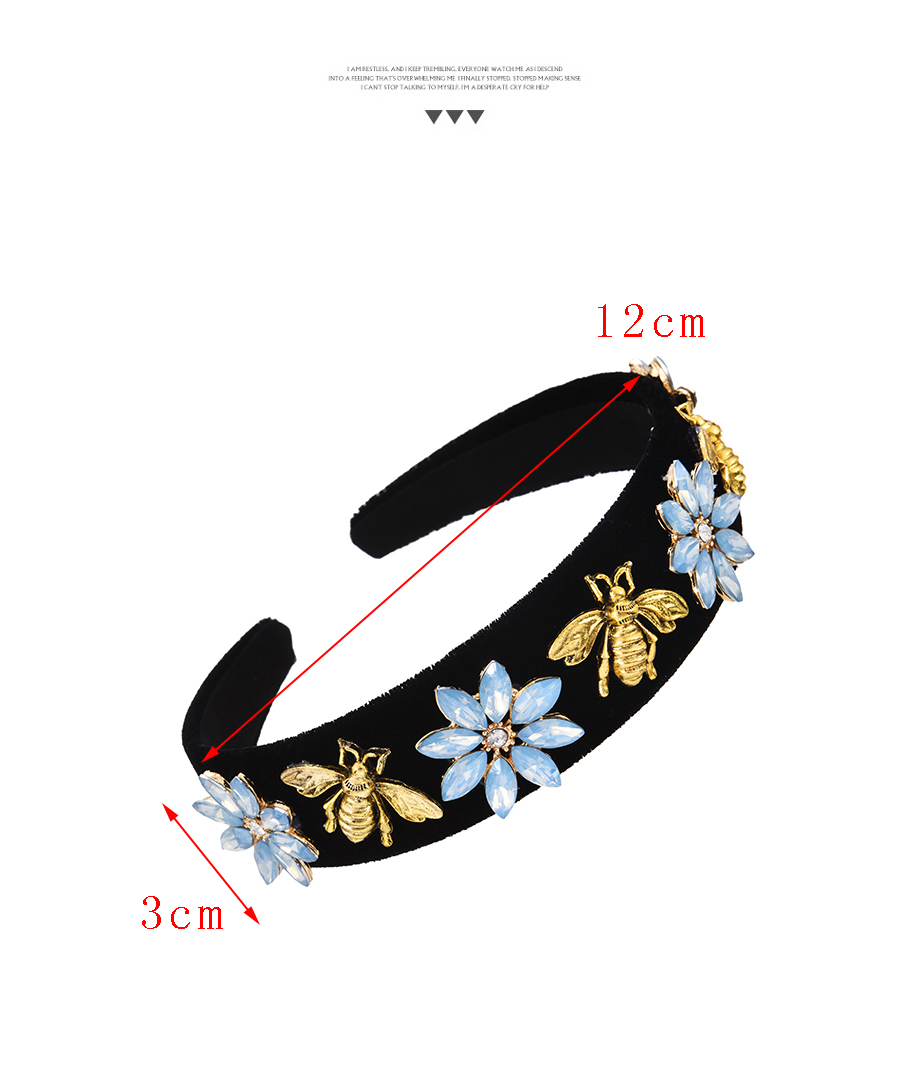Fashion Light Blue Fabric Alloy Diamond Flower Bee Headband (3cm),Head Band
