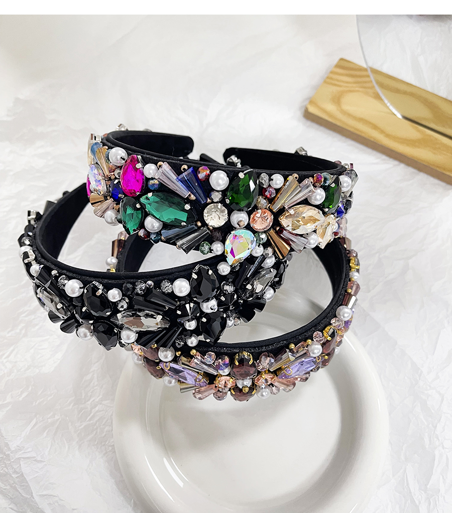 Fashion Black Fabric Diamond-encrusted Pearl Resin Drop Headband,Head Band