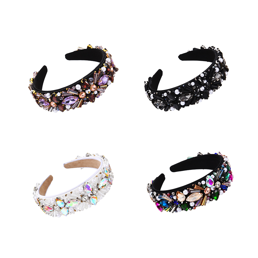Fashion Black Fabric Diamond-encrusted Pearl Resin Drop Headband,Head Band