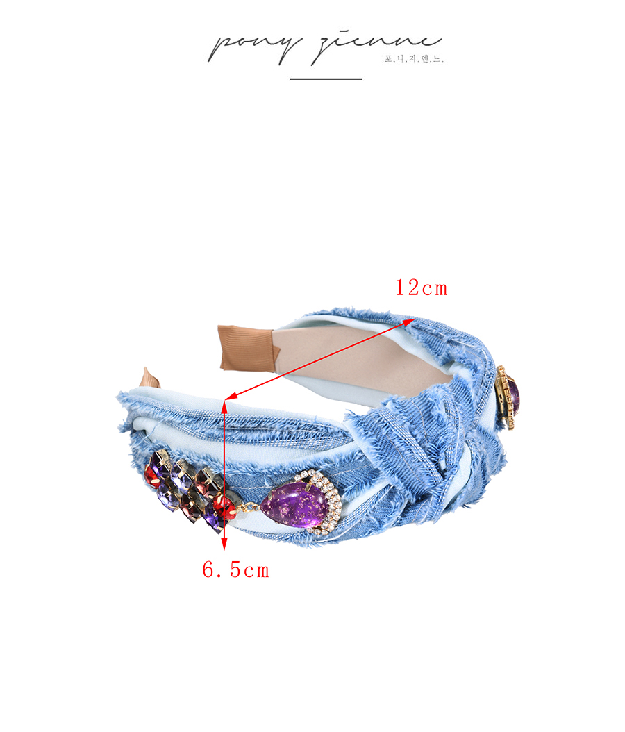 Fashion White Denim Alloy Diamond Inlaid Water Drop Knotted Fringe Headband (6.5cm),Head Band