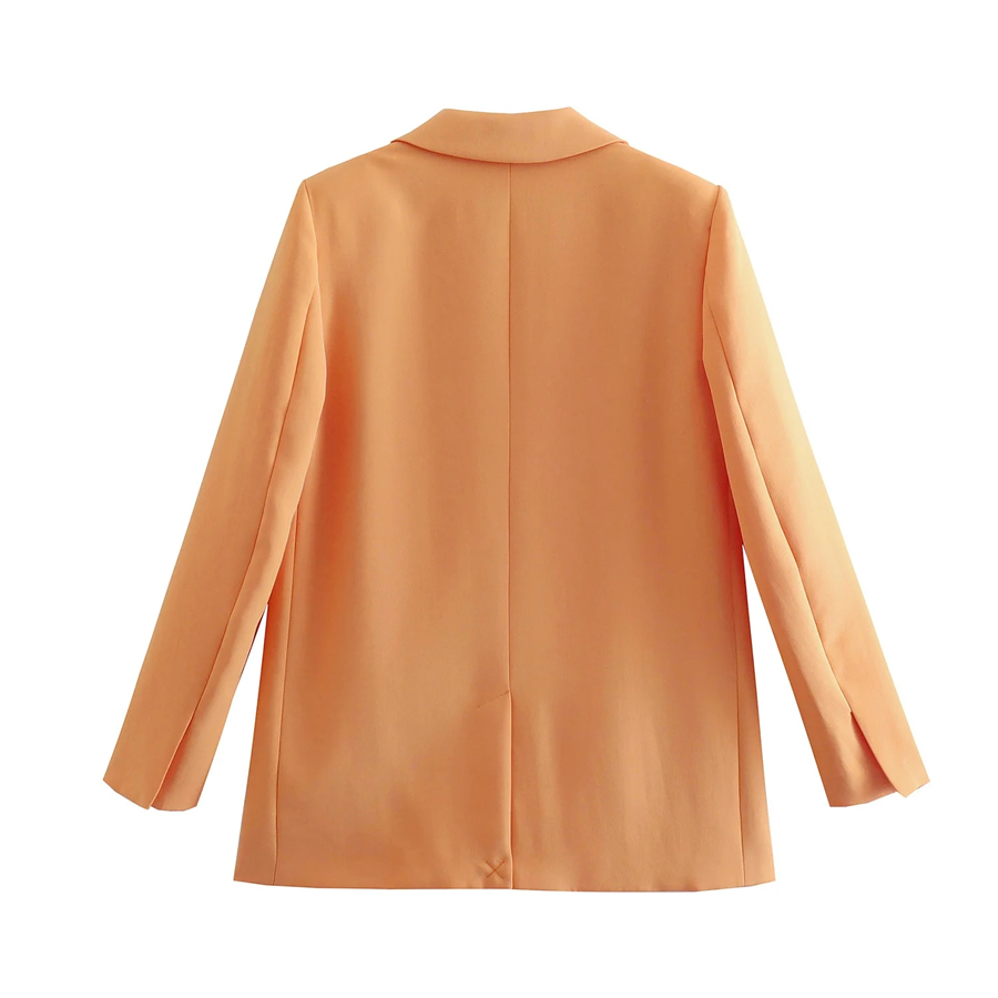 Fashion Orange Solid Breasted Pocket Blazer,Coat-Jacket